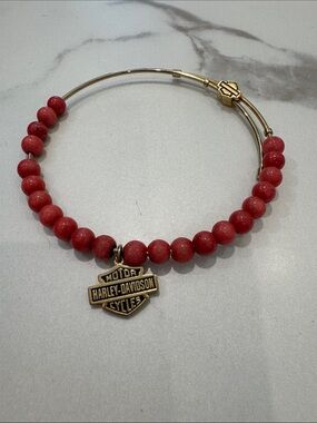 Harley-Davidson Red Beaded Bracelet with Bar & Logo Charm